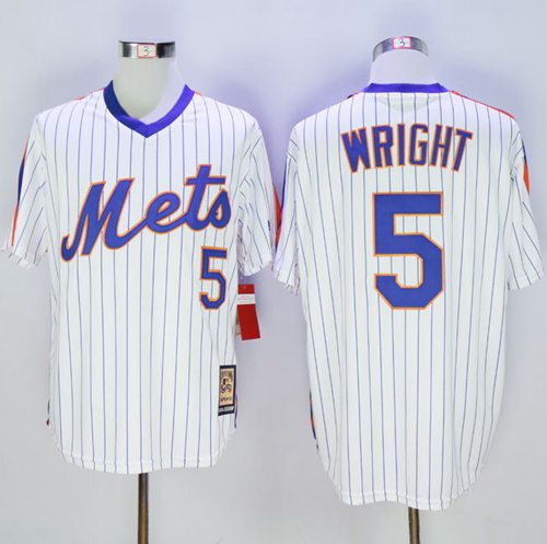 Mitchell And Ness Mets #5 David Wright White(Blue Strip) Throwback Stitched MLB Jersey
